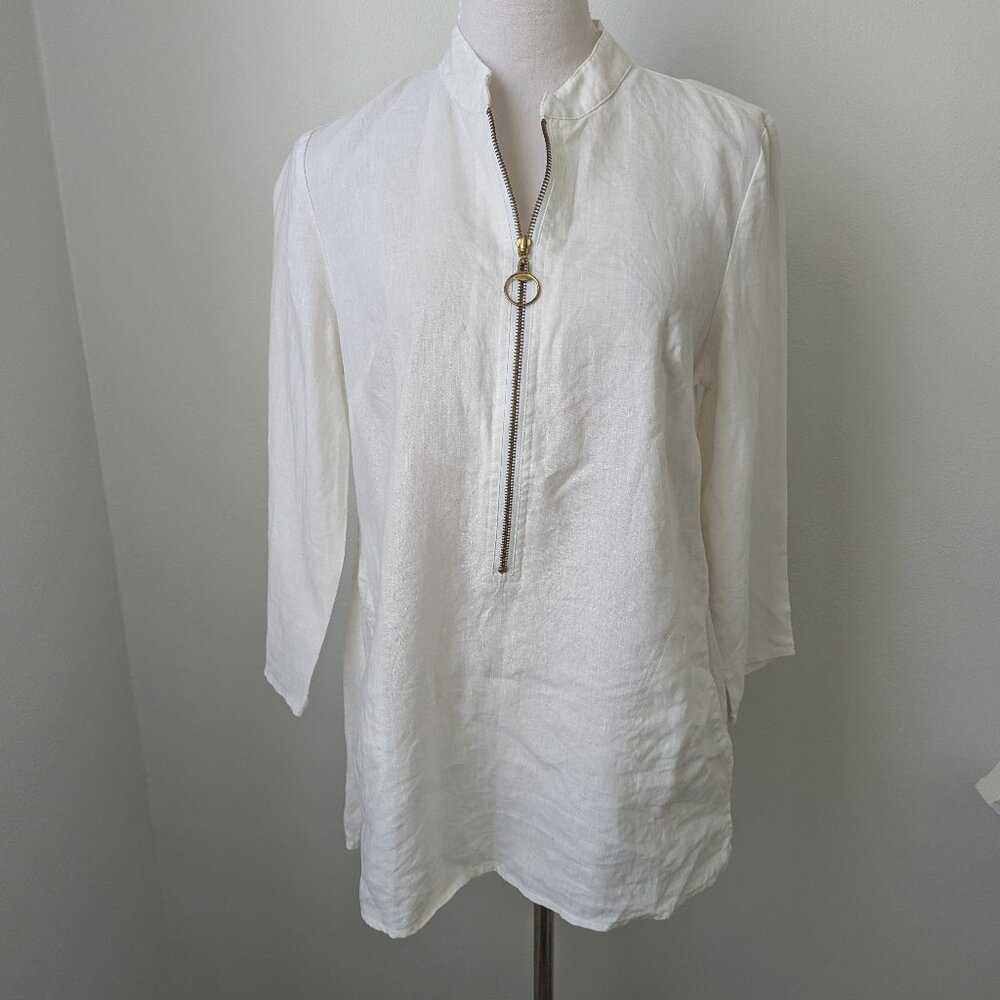 David Brooks 100% Linen Half Zip Tunic, Medium